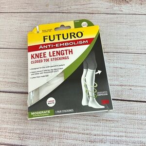 Futuro Anti-Embolism Stockings Knee Length Closed Toe White Lrg Moderate 203500